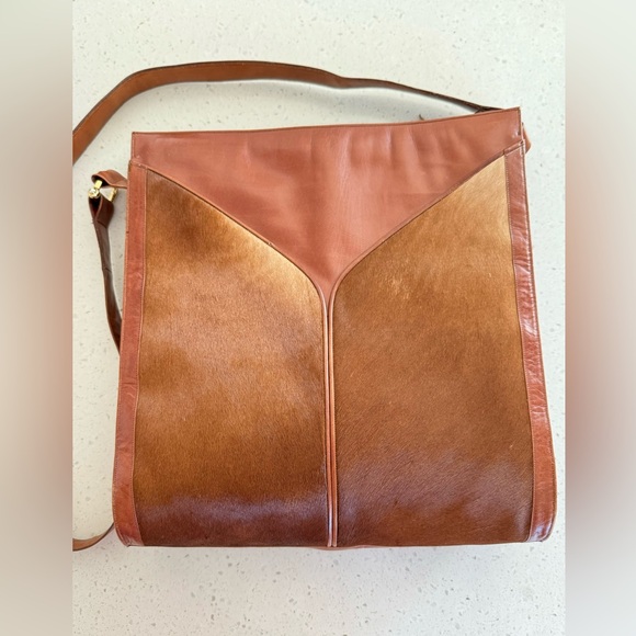 Vintage Leather Satchel with Fur Hide Panels - Picture 2 of 10